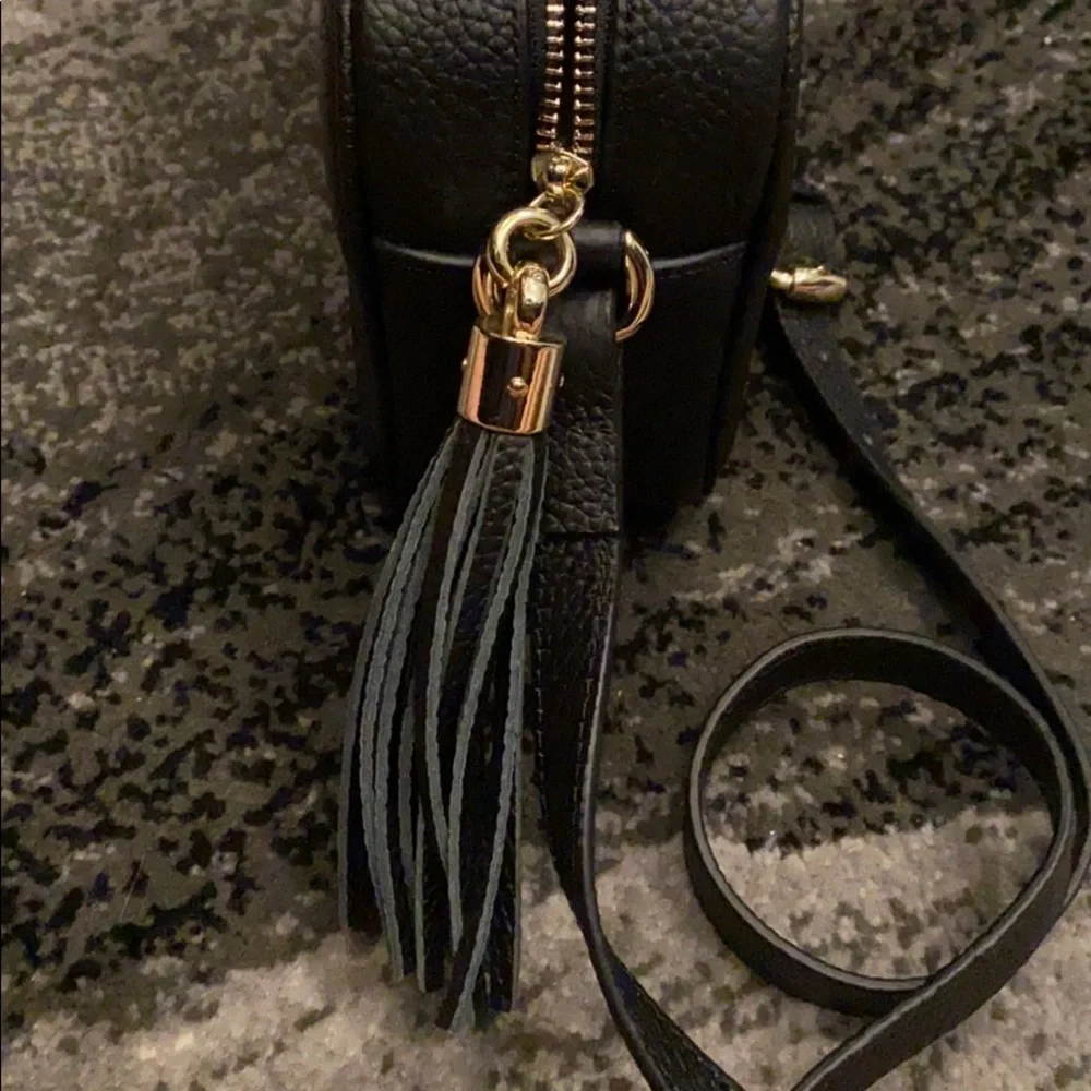 Black Pebbled Leather Crossbody with Embossed Double G